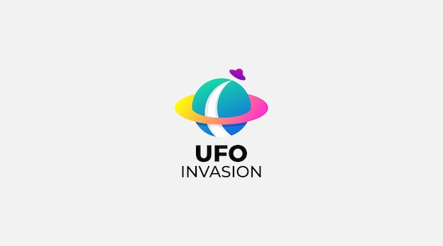 UFO 침공 벡터 로고 디자인 일러스트 아이콘