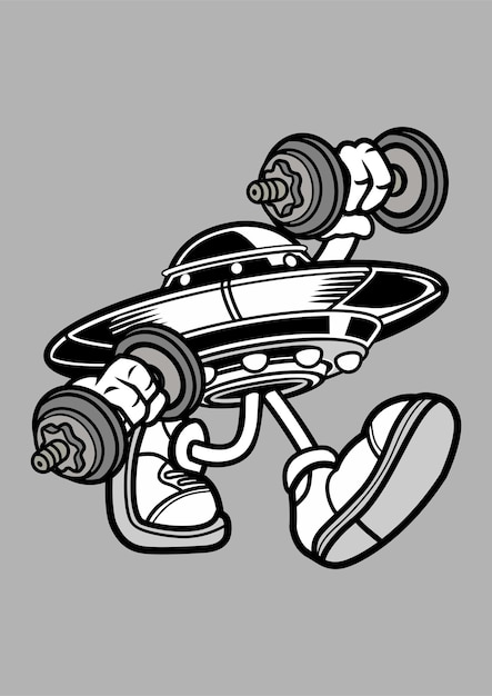 UFO Kettle Bells Fitness Cartoon Character