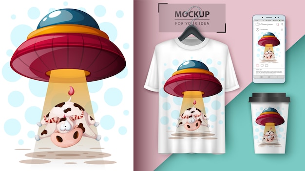 Ufo, koe. t-shirt ontwerp
