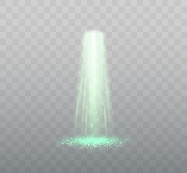 Ufo light beam isolated on transparent background green light vector illustration