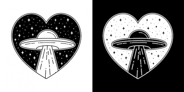 Ufo Love Badge Tattoo Monoline Design