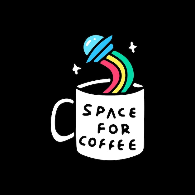 UFO-ruimteschip en kopje koffie, illustratie voor t-shirt, straatkleding, sticker.