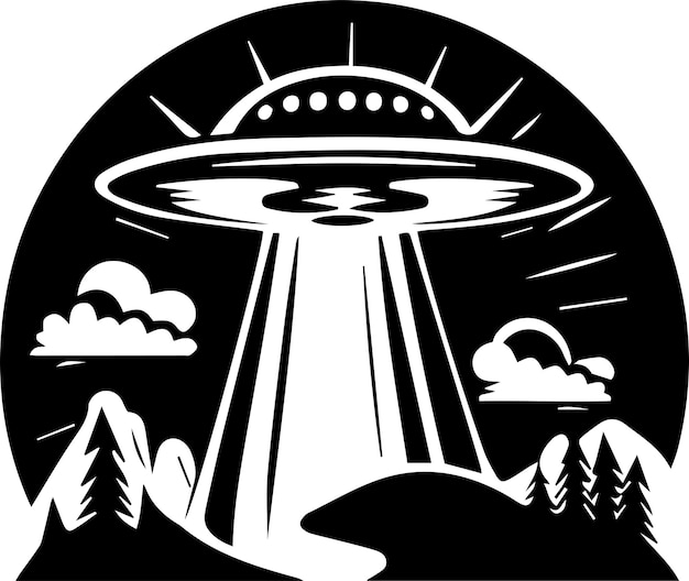 UFO ruimteschip logo monochroom ontwerpstijl