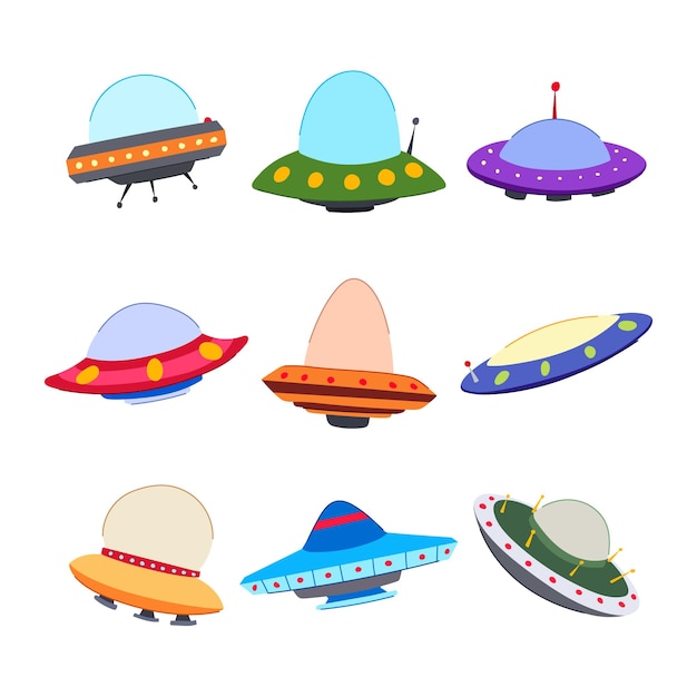 UFO 船セット カートゥーン ベクトル イラスト