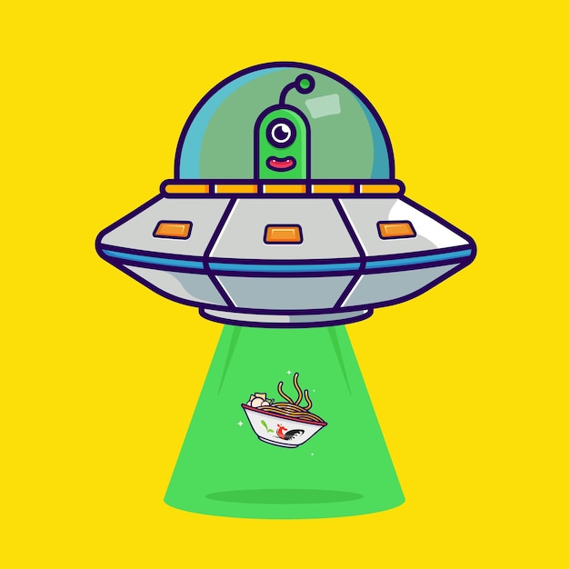 벡터 치킨 누들 먹는 ufo