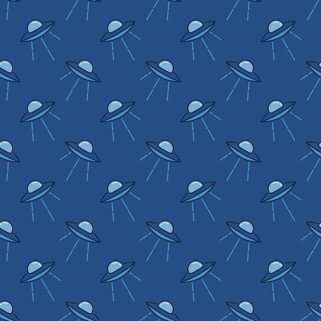 UFO vector concept creative blue seamless pattern