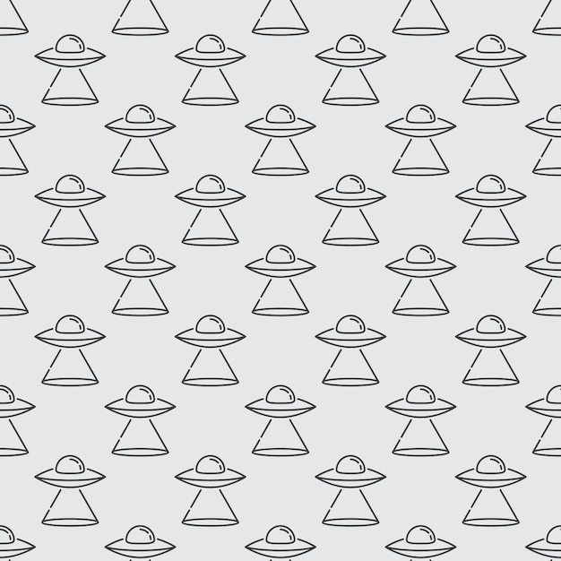 UFO vector Flying Disc concept outline seamless pattern