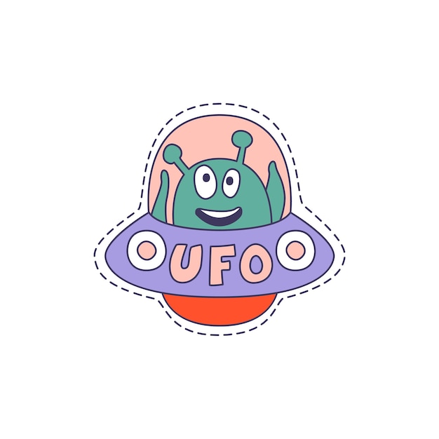 UFO With Alien Bright Hipster Sticker