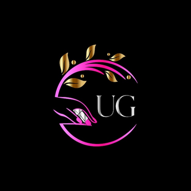 Logo iniziale ug, unghie, modello vettoriale luxury cosmetics spa beauty