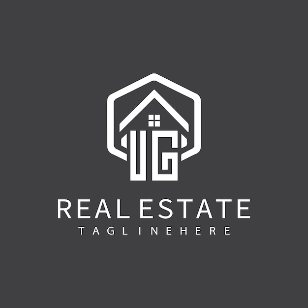 Vector ug initial monogram logo for real estate with home shape creative design