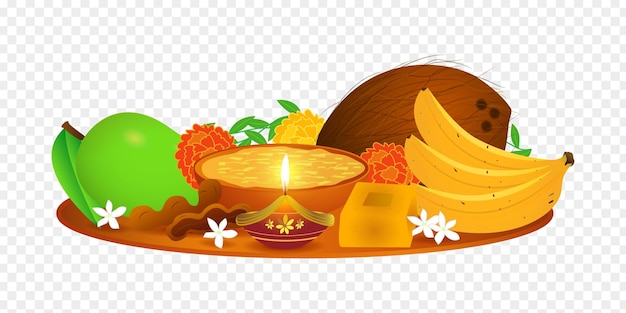 Ugadi festival food plate on transparent background