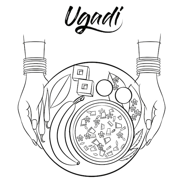 Ugadi festival zwart-wit vector illustratie