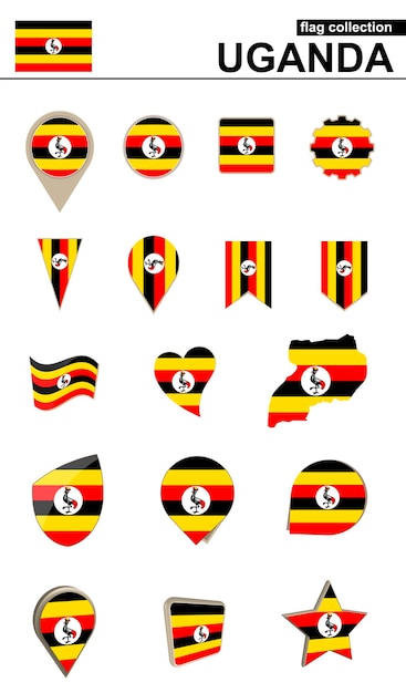 Uganda flag collection big set for design