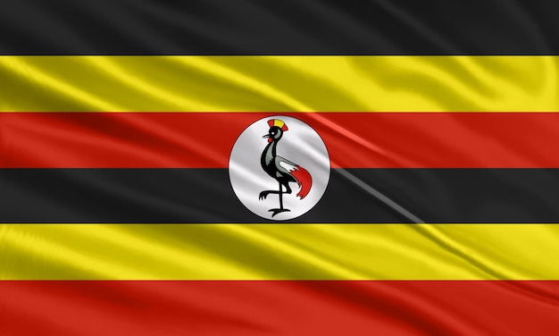 Design della bandiera dell'uganda sventolando la bandiera dell'uganda in tessuto satinato o di seta illustrazione vettoriale