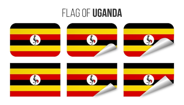 Uganda flag labels stickers set Vector illustration 3d flags of Uganda isolated on white