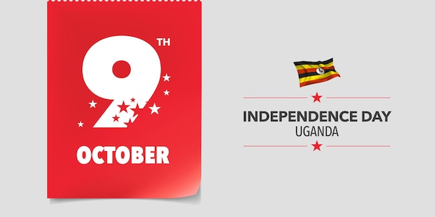 Uganda independence day greeting card, banner, vector illustration. Ugandan national day 9th of October background with elements of flag in a creative horizontal design