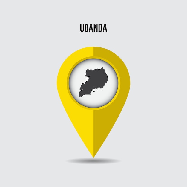 Mappa dell'uganda sul segnaposto. puntatore 3d con mappa isolata su uno sfondo.