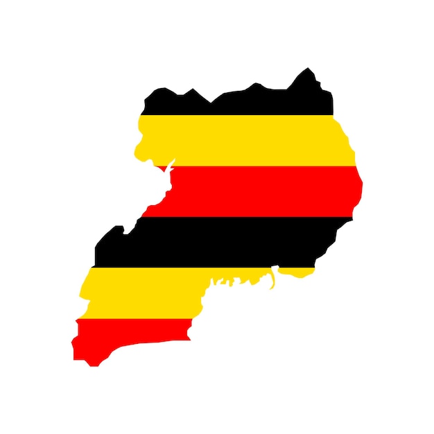 白い背景の上の旗とウガンダの地図のシルエット
