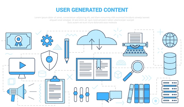 Ugc user generated content concept with icon set template banner with modern blue color style   illustration