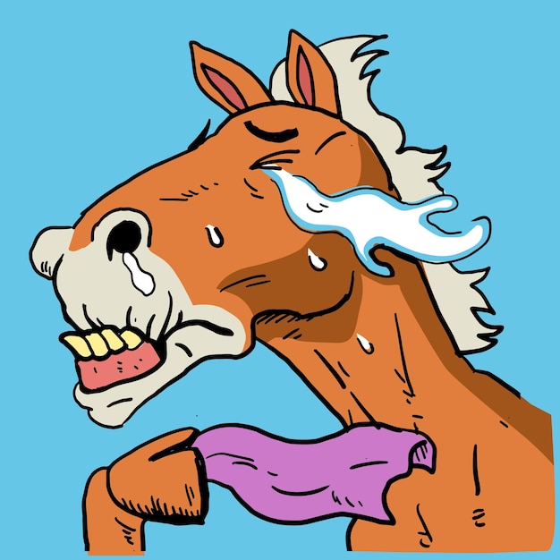 ugly horse crying with a handkerchief