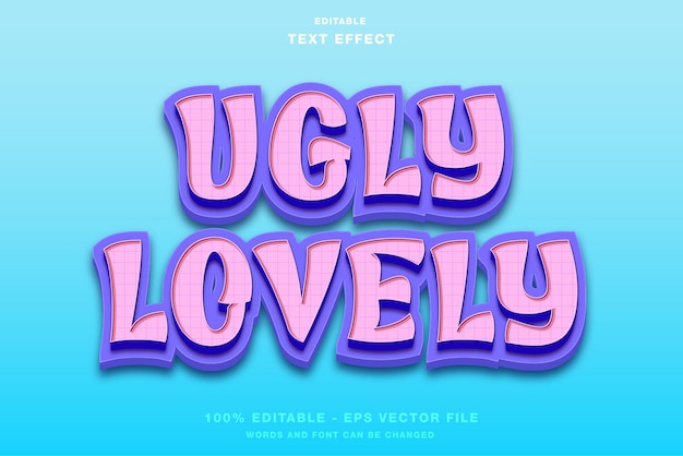 Редактируемый текстовый эффект Ugly Lovely 3D Cartoon