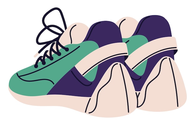 Vettore brutte scarpe da ginnastica con suola spessa stivali da corsa scarpe per l'allenamento coppia di scarpe da ginnastica cool vista posteriore calzature eleganti stile sportivo moda di strada illustrazione vettoriale piatta isolata su sfondo bianco