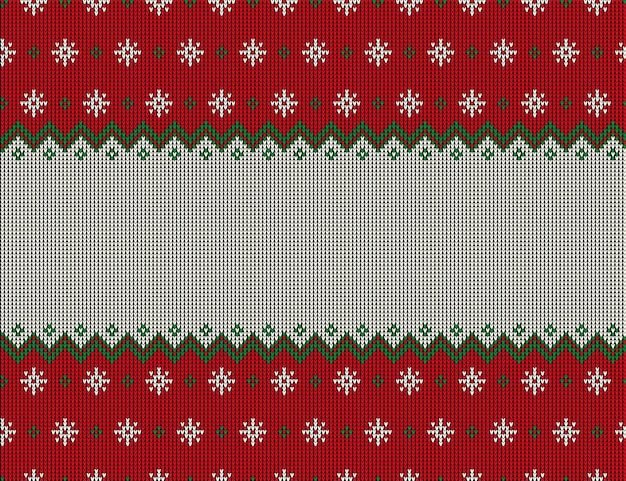 Ugly sweater at buffalo plaid merry christmas and happy new year greeting card frame border illustration knitted background seamless pattern with folk style scandinavian ornaments