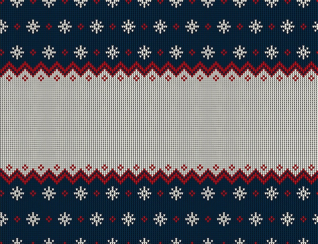 Ugly sweater at buffalo plaid merry christmas and happy new year greeting card frame border illustration knitted background seamless pattern with folk style scandinavian ornaments