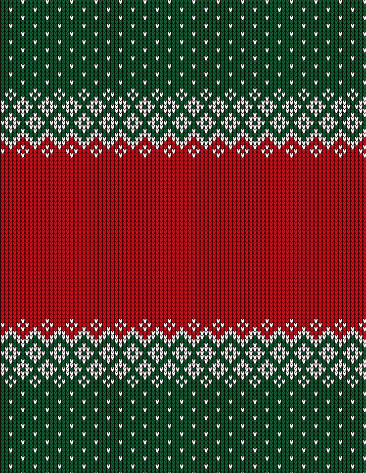 Vector ugly sweater at buffalo plaid merry christmas and happy new year greeting card frame border illustration knitted background seamless pattern with folk style scandinavian ornaments
