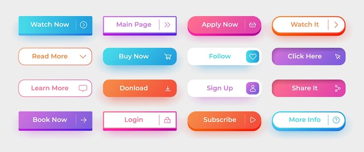 Vector ui button website rectangular modern action interface elements app click download and subscribe graphic screen icons for user interaction search or sign up frames vector digital square symbols set