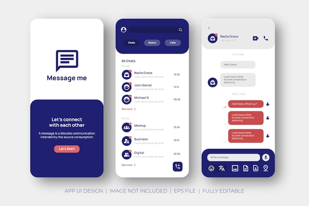 ui chat app ontwerp met blauwe en oranje kleur