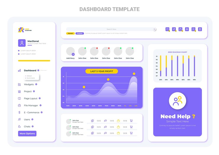 Vector ui 대시보드 요소 디자인 컬렉션 template