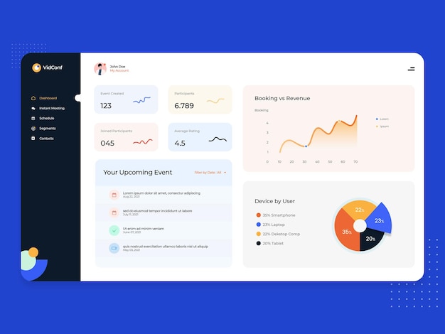 UI dashboard for event management and video conferencing