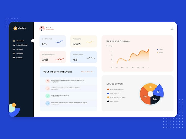 Ui dashboard for event management and video conferencing