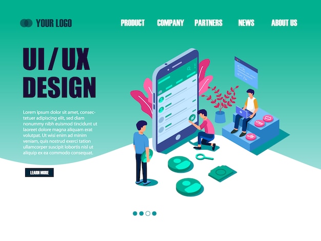 UI design concept with character for designer. UI design landing page