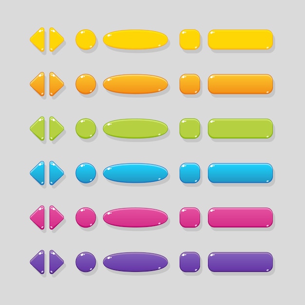 Дизайн пользовательского интерфейса для игр и приложений различные цвета и формы кнопок для интерфейса
