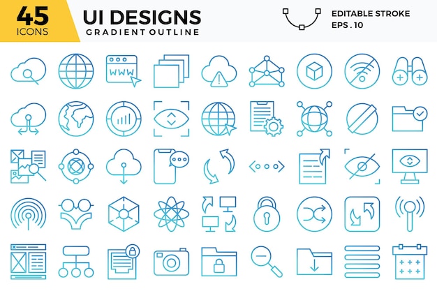 UI design gradient outline icons set