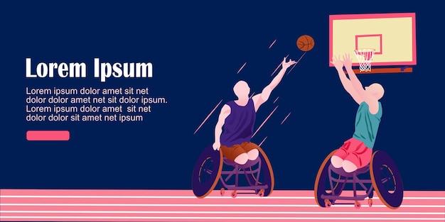 Vector ui design illustration with the two faceless disabled men in the wheelchair wheelchair basketball