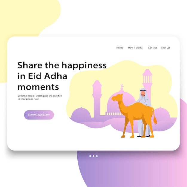 Ui design landing page template van eid adha theme islamic holiday moment