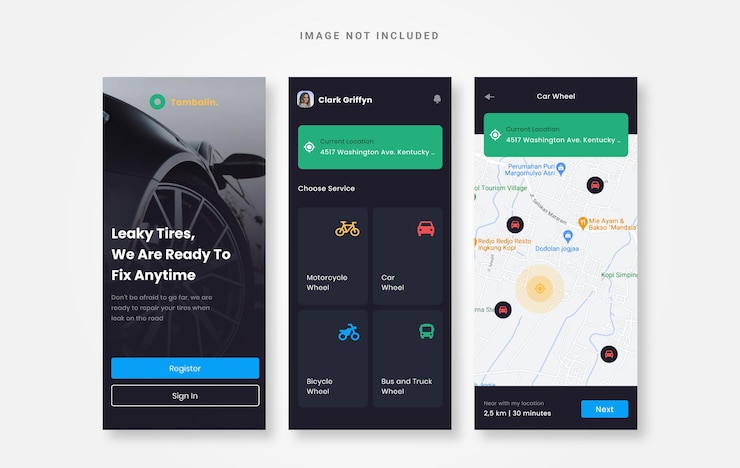 Vector ui design leaky tires design mobile app