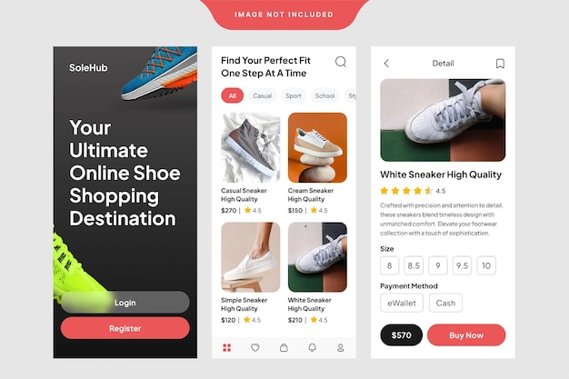 Vector ui design mobile application of store shoes online template