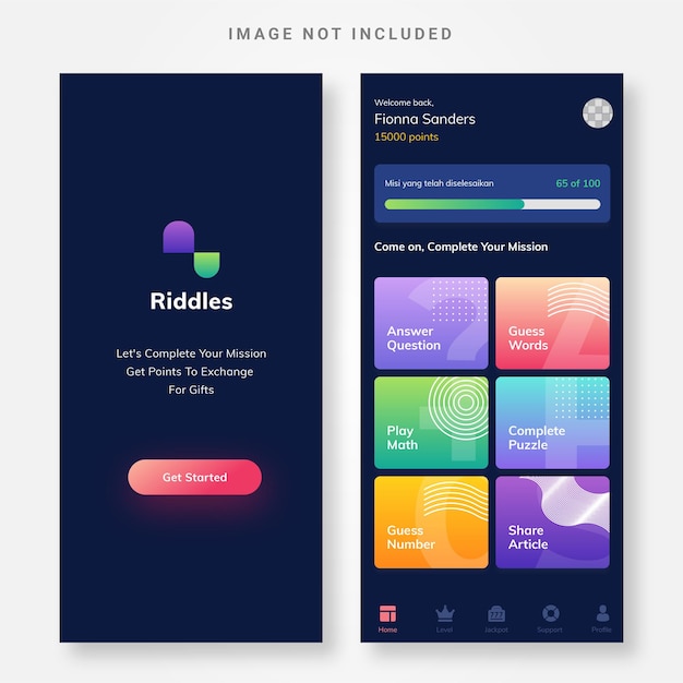 Vector ui design riddles game design-app