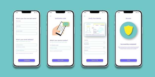 UI design template for a KYC flow for new users for a fintech product.