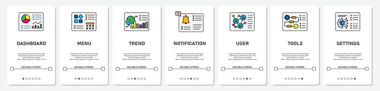 Vector ui 개발 디지털 메뉴 hmi scada plc 네트워크 모니터링 상태 웹사이트 모바일 앱 화면 단순
