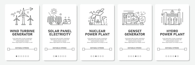 Vector ui development generator power plant with wind turbine, solar cell, nuclear, genset, hydro power