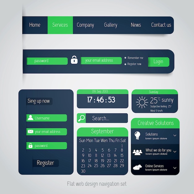 Vector ui elements for web and mobile. flat design.