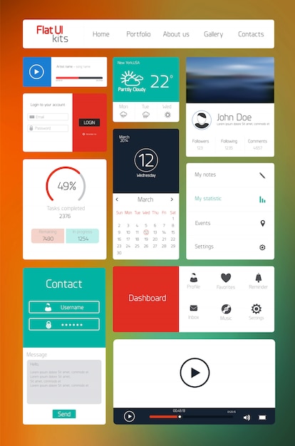 UI elements for web and mobile.Icons and buttons.Flat design.