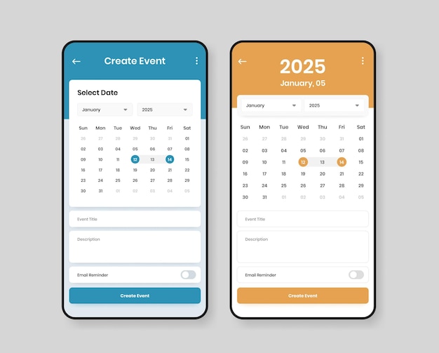 UI-ontwerp voor mobiele toepassingen met twee thema-variaties