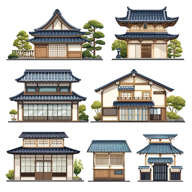 벡터 ui_set_vector_illustration_of_japanese_house