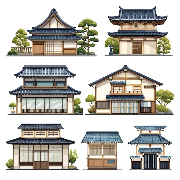 Ui_set_vector_illustration_of_japanese_house